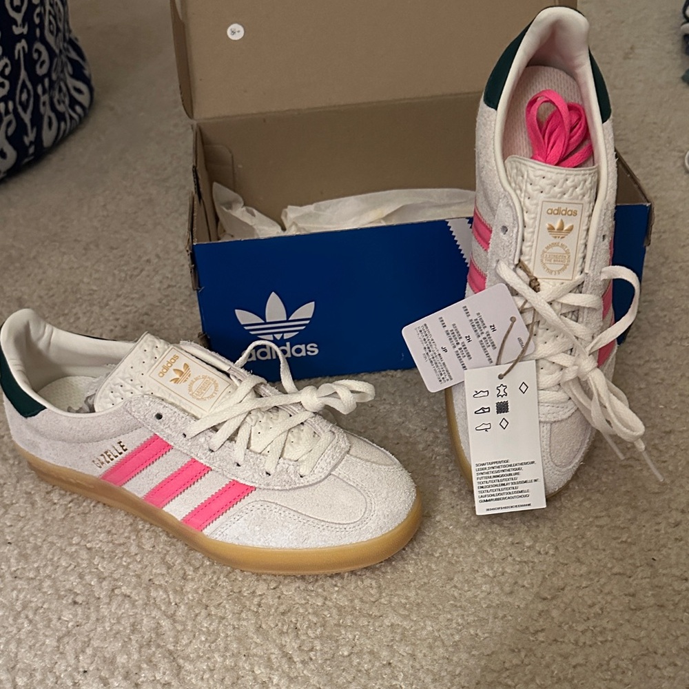 Adidas Gazelle White and Pink Sneakers